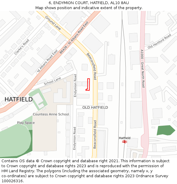 6, ENDYMION COURT, HATFIELD, AL10 8AU: Location map and indicative extent of plot