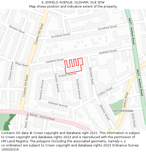 6, ENFIELD AVENUE, OLDHAM, OL8 3DW: Location map and indicative extent of plot