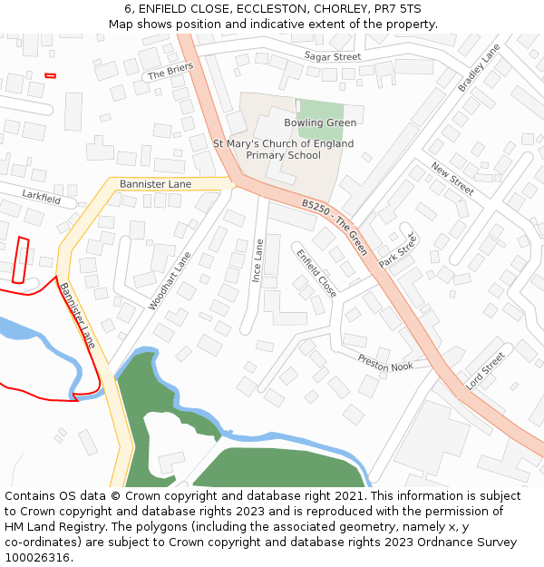 6, ENFIELD CLOSE, ECCLESTON, CHORLEY, PR7 5TS: Location map and indicative extent of plot