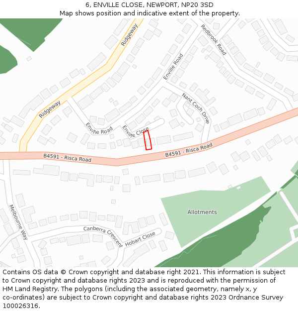 6, ENVILLE CLOSE, NEWPORT, NP20 3SD: Location map and indicative extent of plot