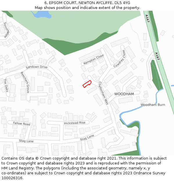 6, EPSOM COURT, NEWTON AYCLIFFE, DL5 4YG: Location map and indicative extent of plot