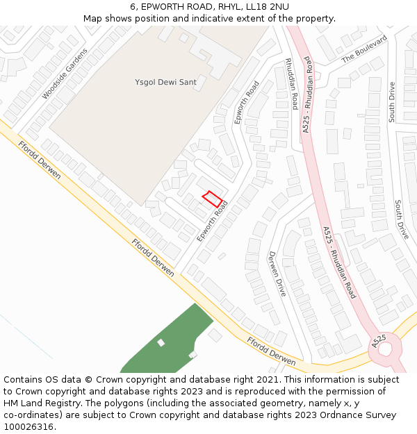 6, EPWORTH ROAD, RHYL, LL18 2NU: Location map and indicative extent of plot