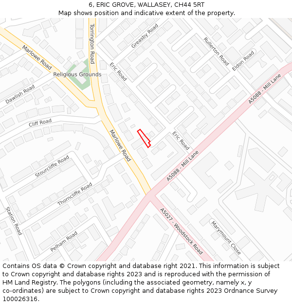 6, ERIC GROVE, WALLASEY, CH44 5RT: Location map and indicative extent of plot