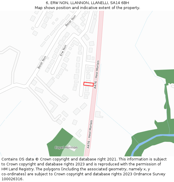 6, ERW NON, LLANNON, LLANELLI, SA14 6BH: Location map and indicative extent of plot