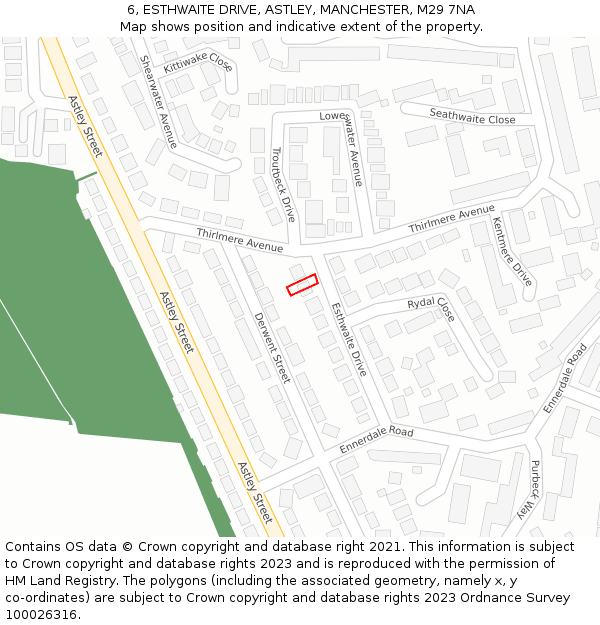 6, ESTHWAITE DRIVE, ASTLEY, MANCHESTER, M29 7NA: Location map and indicative extent of plot