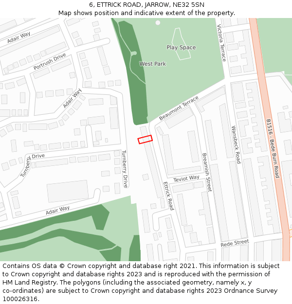 6, ETTRICK ROAD, JARROW, NE32 5SN: Location map and indicative extent of plot