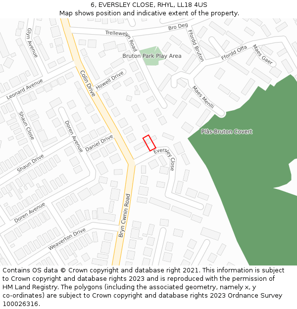 6, EVERSLEY CLOSE, RHYL, LL18 4US: Location map and indicative extent of plot