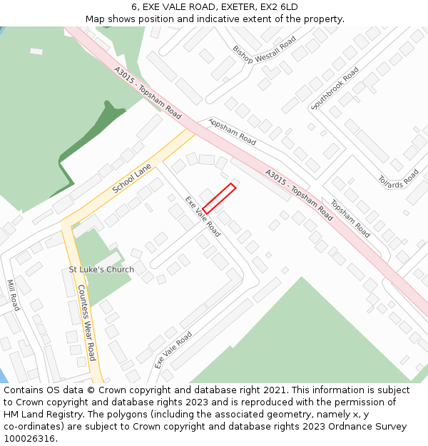 6, EXE VALE ROAD, EXETER, EX2 6LD: Location map and indicative extent of plot