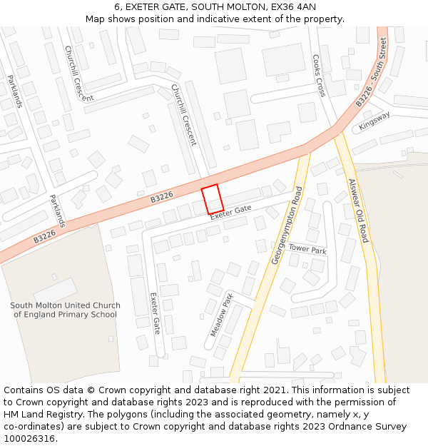 6, EXETER GATE, SOUTH MOLTON, EX36 4AN: Location map and indicative extent of plot