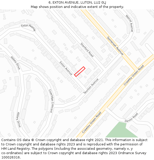 6, EXTON AVENUE, LUTON, LU2 0LJ: Location map and indicative extent of plot