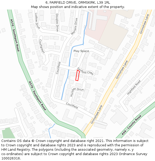 6, FAIRFIELD DRIVE, ORMSKIRK, L39 1RL: Location map and indicative extent of plot