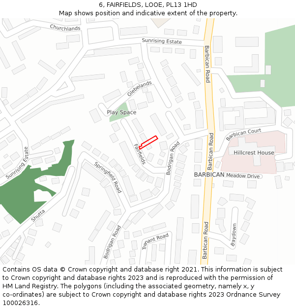 6, FAIRFIELDS, LOOE, PL13 1HD: Location map and indicative extent of plot