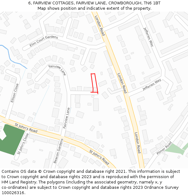 6, FAIRVIEW COTTAGES, FAIRVIEW LANE, CROWBOROUGH, TN6 1BT: Location map and indicative extent of plot