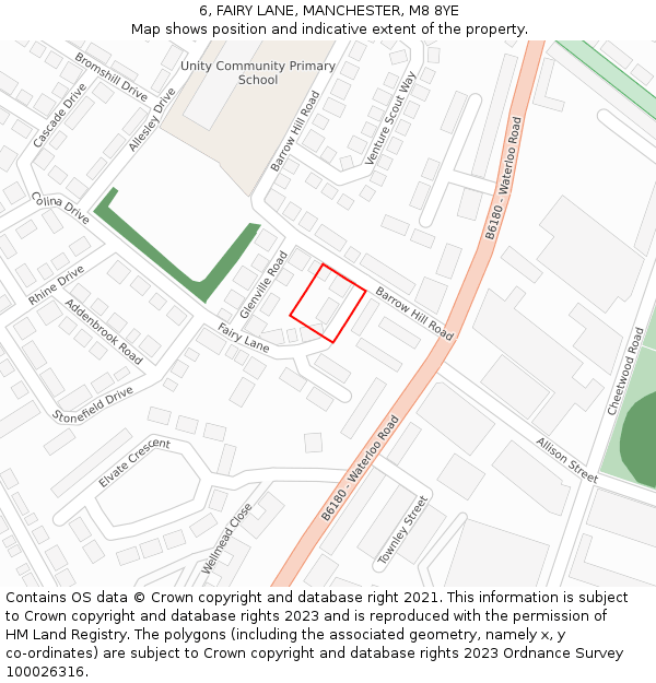 6, FAIRY LANE, MANCHESTER, M8 8YE: Location map and indicative extent of plot