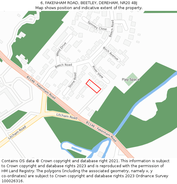 6, FAKENHAM ROAD, BEETLEY, DEREHAM, NR20 4BJ: Location map and indicative extent of plot