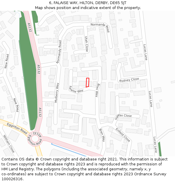 6, FALAISE WAY, HILTON, DERBY, DE65 5JT: Location map and indicative extent of plot
