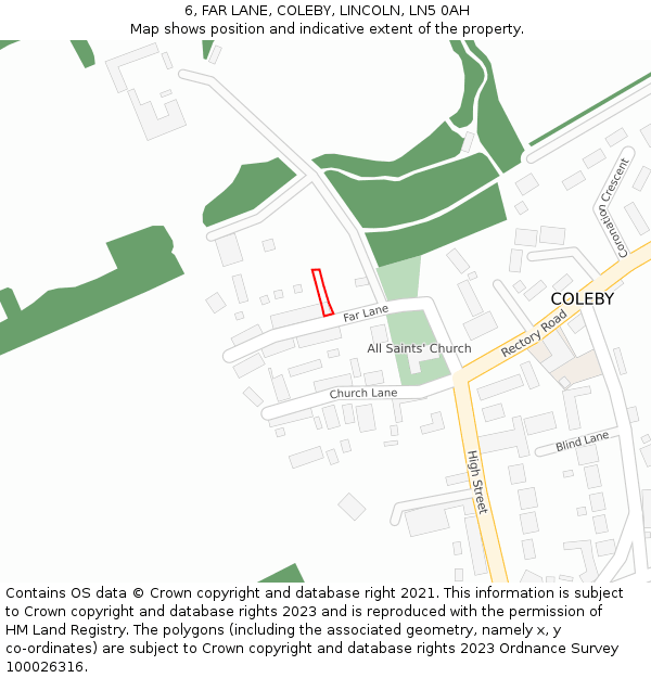 6, FAR LANE, COLEBY, LINCOLN, LN5 0AH: Location map and indicative extent of plot