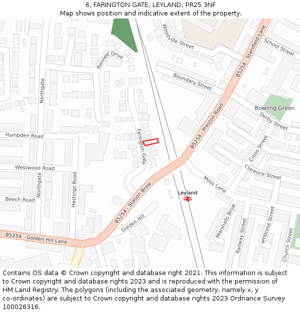 6, FARINGTON GATE, LEYLAND, PR25 3NF: Location map and indicative extent of plot