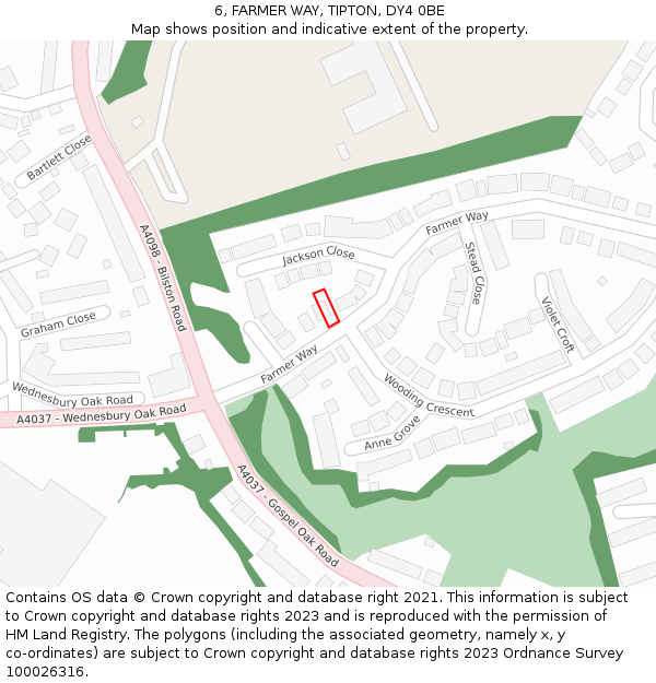 6, FARMER WAY, TIPTON, DY4 0BE: Location map and indicative extent of plot