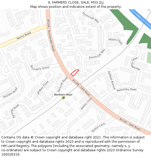 6, FARMERS CLOSE, SALE, M33 2LJ: Location map and indicative extent of plot