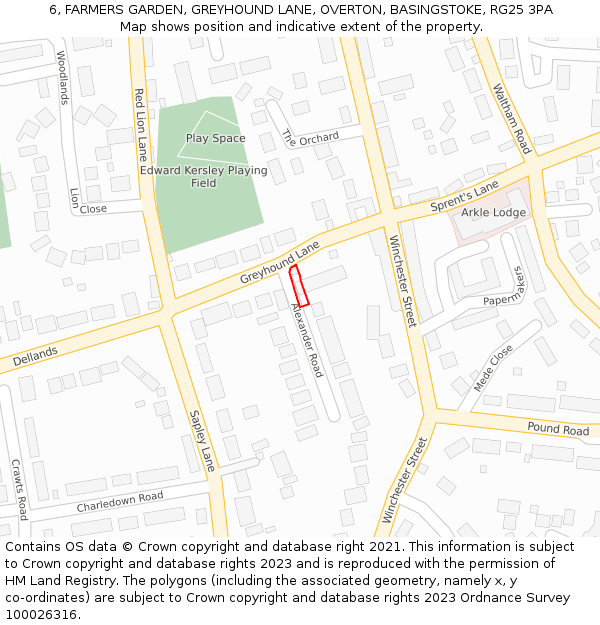 6, FARMERS GARDEN, GREYHOUND LANE, OVERTON, BASINGSTOKE, RG25 3PA: Location map and indicative extent of plot