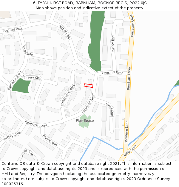 6, FARNHURST ROAD, BARNHAM, BOGNOR REGIS, PO22 0JS: Location map and indicative extent of plot