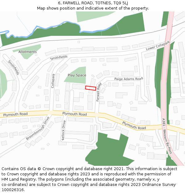 6, FARWELL ROAD, TOTNES, TQ9 5LJ: Location map and indicative extent of plot