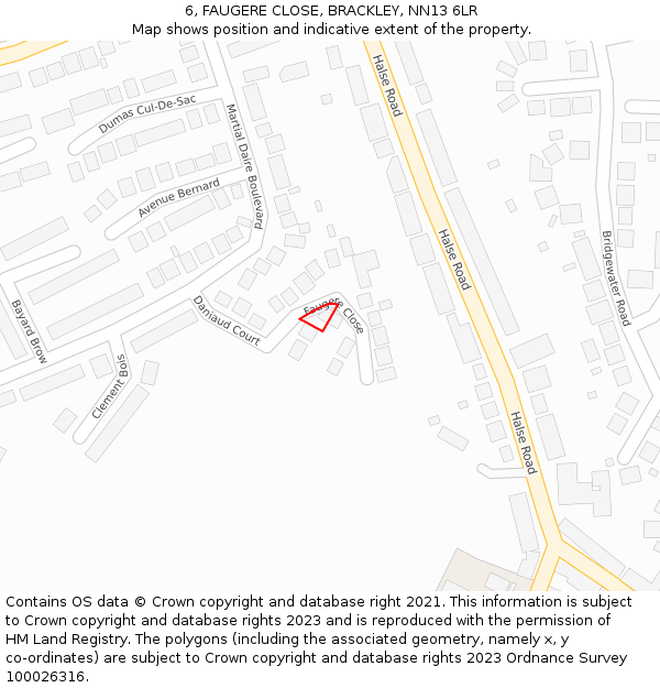 6, FAUGERE CLOSE, BRACKLEY, NN13 6LR: Location map and indicative extent of plot