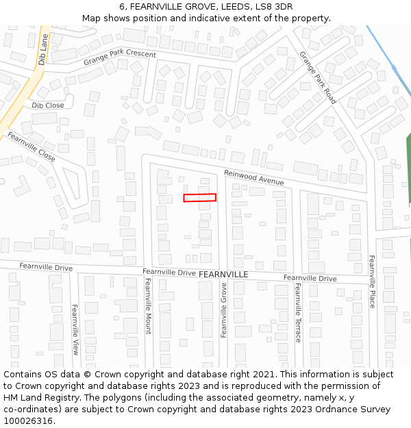 6, FEARNVILLE GROVE, LEEDS, LS8 3DR: Location map and indicative extent of plot