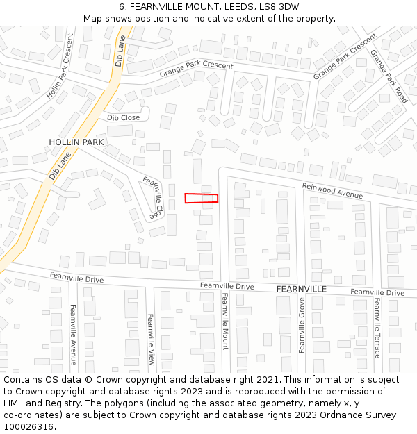 6, FEARNVILLE MOUNT, LEEDS, LS8 3DW: Location map and indicative extent of plot