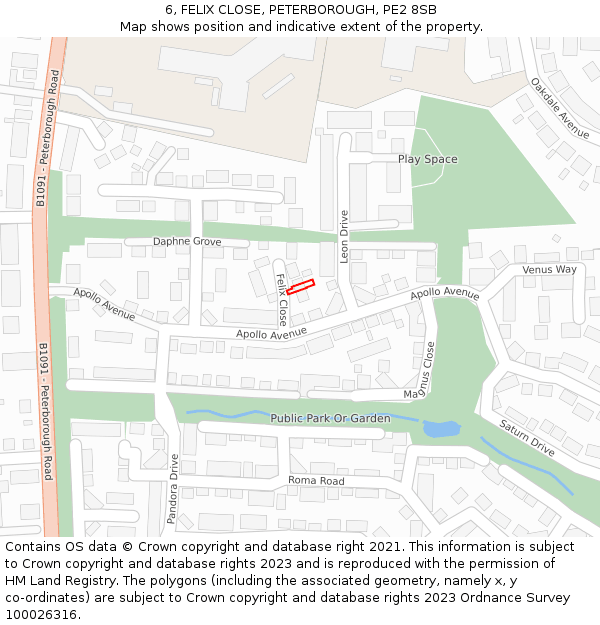 6, FELIX CLOSE, PETERBOROUGH, PE2 8SB: Location map and indicative extent of plot