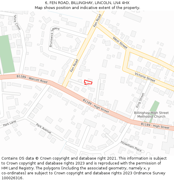 6, FEN ROAD, BILLINGHAY, LINCOLN, LN4 4HX: Location map and indicative extent of plot