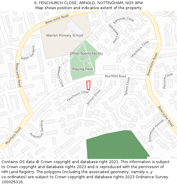 6, FENCHURCH CLOSE, ARNOLD, NOTTINGHAM, NG5 9PW: Location map and indicative extent of plot