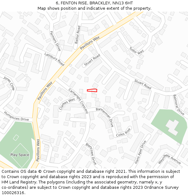 6, FENTON RISE, BRACKLEY, NN13 6HT: Location map and indicative extent of plot