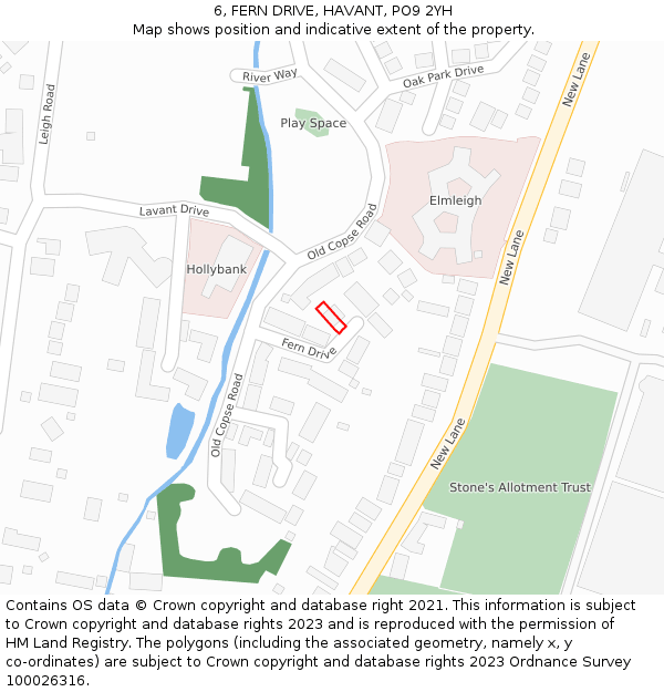 6, FERN DRIVE, HAVANT, PO9 2YH: Location map and indicative extent of plot