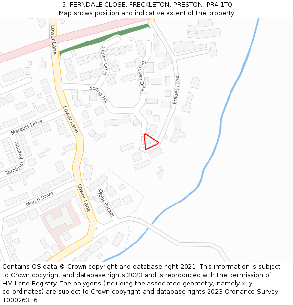 6, FERNDALE CLOSE, FRECKLETON, PRESTON, PR4 1TQ: Location map and indicative extent of plot