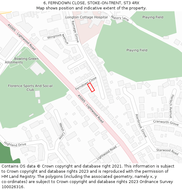 6, FERNDOWN CLOSE, STOKE-ON-TRENT, ST3 4RX: Location map and indicative extent of plot
