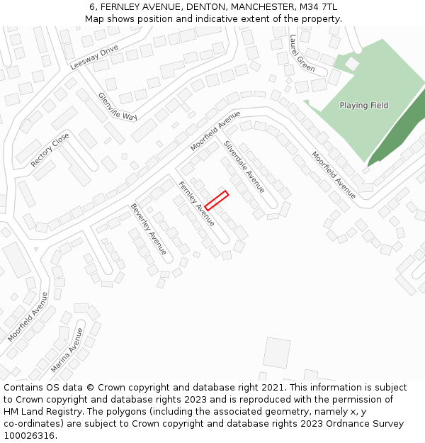 6, FERNLEY AVENUE, DENTON, MANCHESTER, M34 7TL: Location map and indicative extent of plot