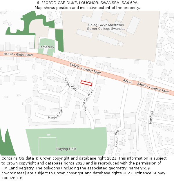 6, FFORDD CAE DUKE, LOUGHOR, SWANSEA, SA4 6PA: Location map and indicative extent of plot