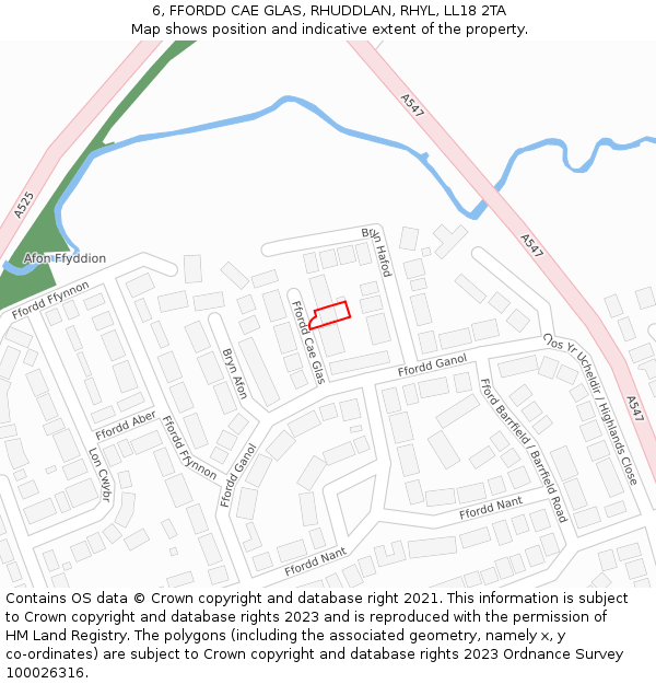 6, FFORDD CAE GLAS, RHUDDLAN, RHYL, LL18 2TA: Location map and indicative extent of plot