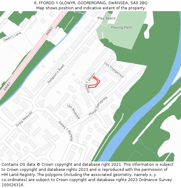 6, FFORDD Y GLOWYR, GODRERGRAIG, SWANSEA, SA9 2BQ: Location map and indicative extent of plot