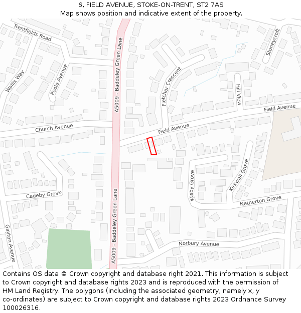 6, FIELD AVENUE, STOKE-ON-TRENT, ST2 7AS: Location map and indicative extent of plot