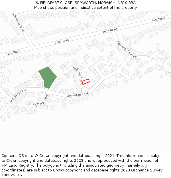 6, FIELDFARE CLOSE, SPIXWORTH, NORWICH, NR10 3RA: Location map and indicative extent of plot