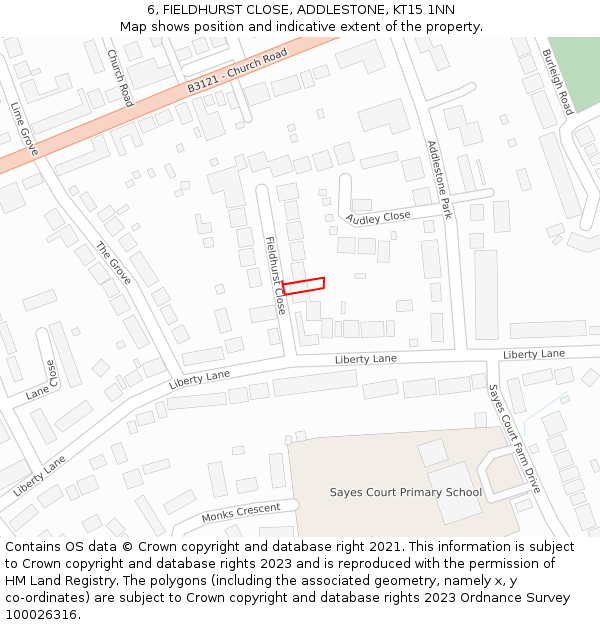 6, FIELDHURST CLOSE, ADDLESTONE, KT15 1NN: Location map and indicative extent of plot