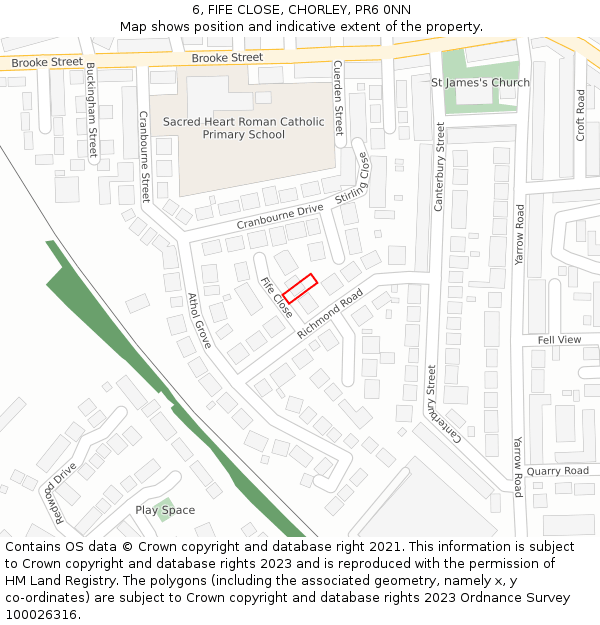 6, FIFE CLOSE, CHORLEY, PR6 0NN: Location map and indicative extent of plot