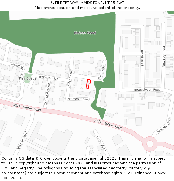 6, FILBERT WAY, MAIDSTONE, ME15 8WT: Location map and indicative extent of plot