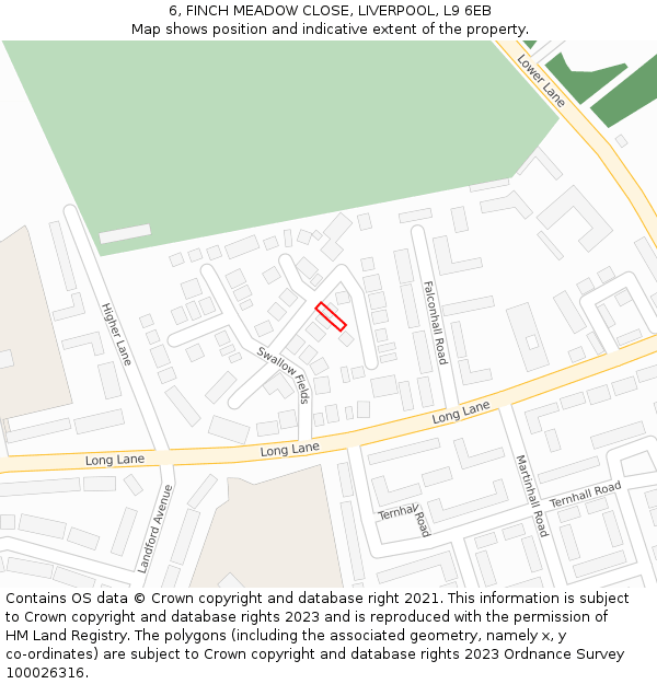 6, FINCH MEADOW CLOSE, LIVERPOOL, L9 6EB: Location map and indicative extent of plot