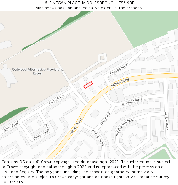 6, FINEGAN PLACE, MIDDLESBROUGH, TS6 9BF: Location map and indicative extent of plot