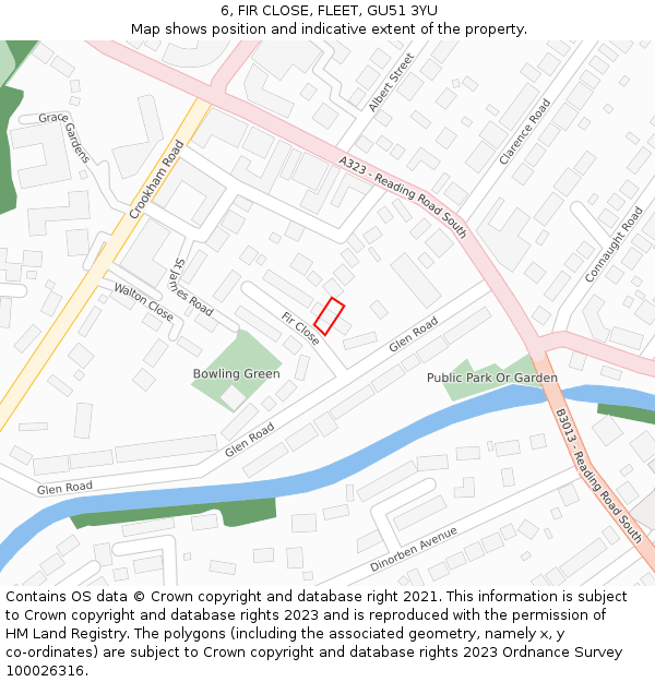 6, FIR CLOSE, FLEET, GU51 3YU: Location map and indicative extent of plot