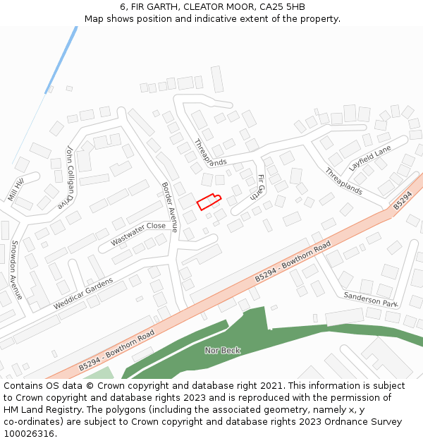 6, FIR GARTH, CLEATOR MOOR, CA25 5HB: Location map and indicative extent of plot